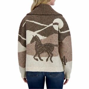Lucky Brand Brown Horse Pattern Sweater